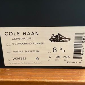 Cole Haan women’s Zerogrand Runner sneaker. Purple slate/tan. Size 8.5